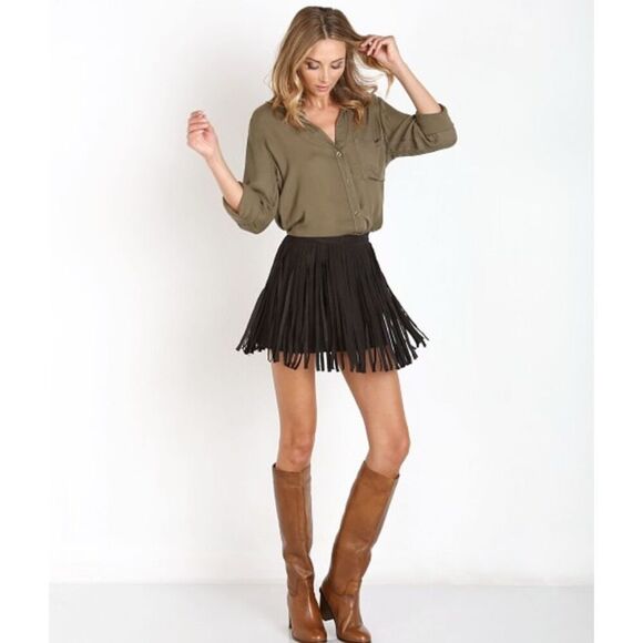 BB Dakota Dresses & Skirts - BB Dakota Fringe Skirt Black